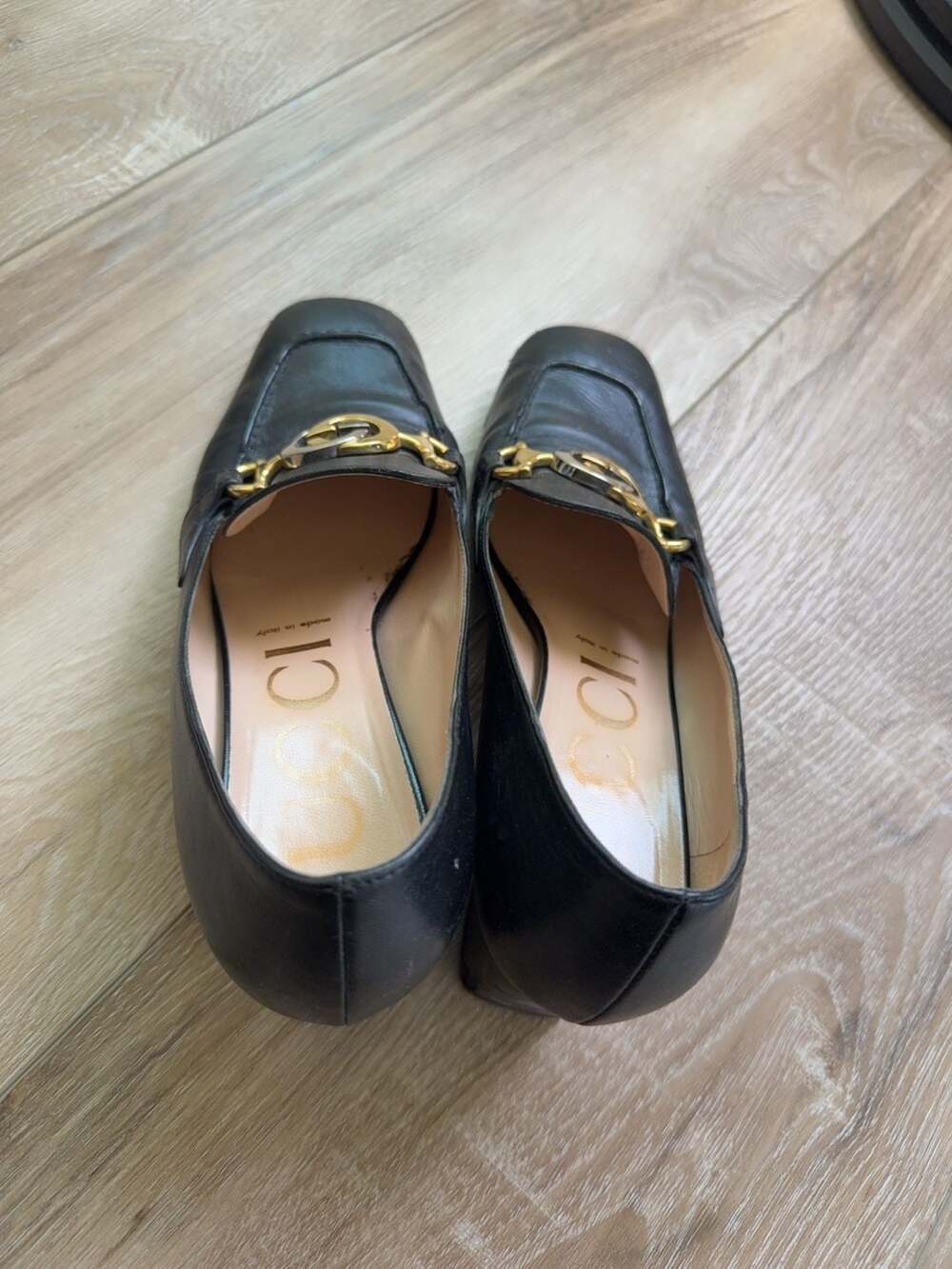 Gucci Black Leather Horsebit Block Heel Loafers Size 38.5 - Picture 3 of 5